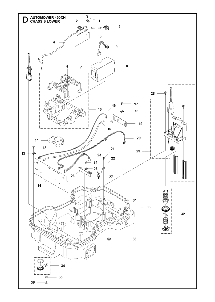 Chassis Lower Diagram and Parts List for 450XH 2020 Husqvarna Lawn Mower