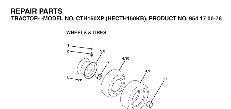 Wheels And Tires Diagram and Parts List for CTH150XP (HECTH150KB)(2003-01) Husqvarna Lawn Tractor