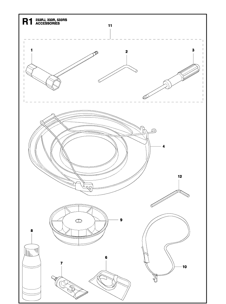 Accessories 2 Diagram and Parts List for 233RJ  Husqvarna Brush Cutter