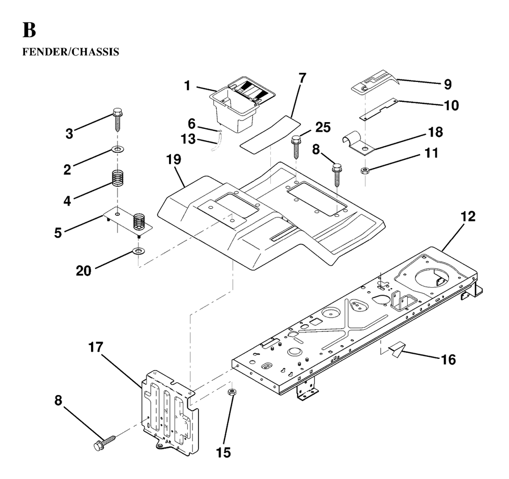 Chassis And Enclosures Diagram and Parts List for LT130 (954820081-D)(1997-03) Husqvarna Lawn Tractor