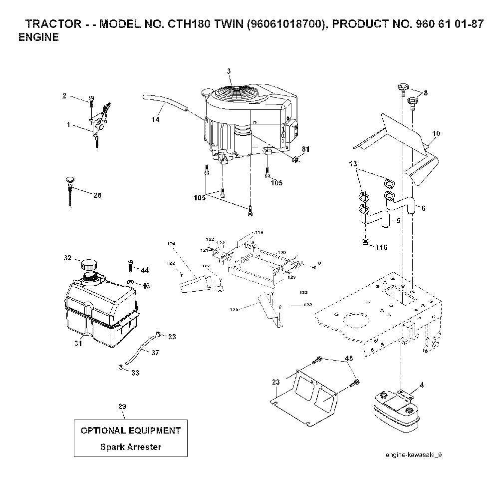 Engine Diagram and Parts List for CTH180TWIN (96061018601)(2007-04) Husqvarna Lawn Tractor