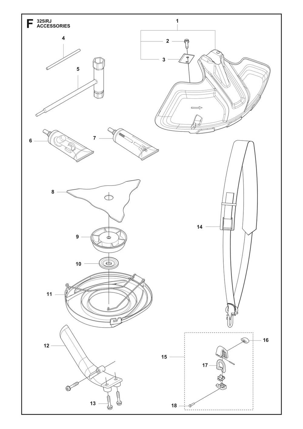 Accessories Diagram and Parts List for 325IRJ  Husqvarna Brush Cutter