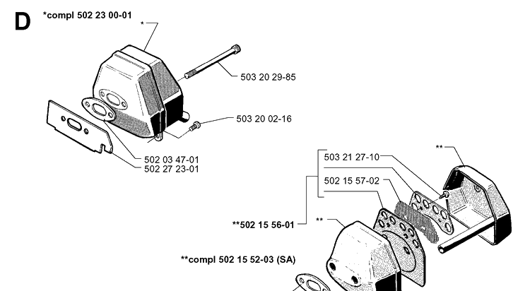Muffler Diagram and Parts List for 252RX 19991400001-20011800000 Husqvarna Brush Cutter