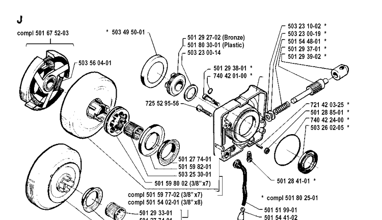 Clutch And Oil Pump Diagram and Parts List for 281 19900100001-19911400000 Husqvarna Chainsaw