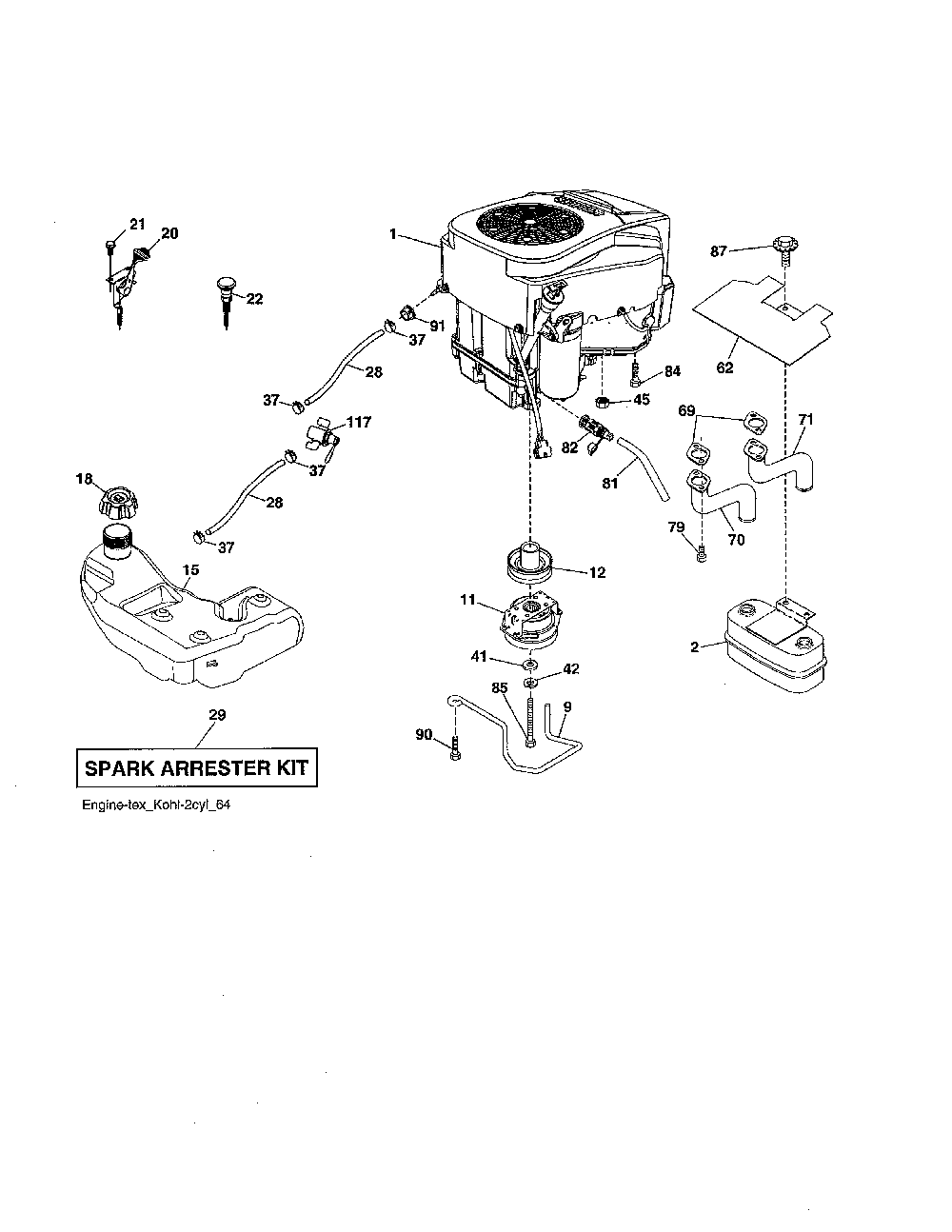 Engine Diagram and Parts List for GT54CS-502140  Husqvarna Lawn Tractor