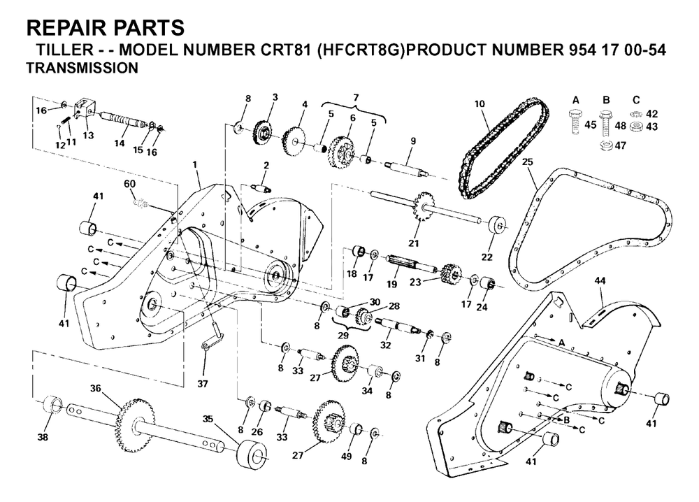 Transmission Diagram and Parts List for CRT81 (954170054-G)(2003-01) Husqvarna Tiller