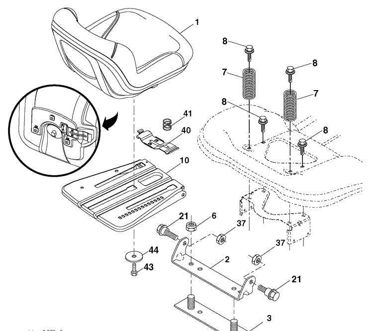 Seat Assembly Diagram and Parts List for YTH2042TD (96041005403)(2010-02) Husqvarna Lawn Mower