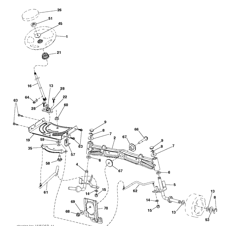 Steering Diagram and Parts List for YTH2454 (96043009301)(2010-04) Husqvarna Lawn Tractor