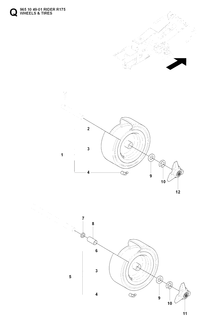 Wheels And Tires Diagram and Parts List for R175 (965104901)(2007-01) Husqvarna Lawn Tractor