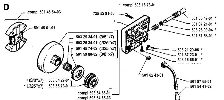 Clutch And Oil Pump Diagram and Parts List for 257 19942300001-19960100000 Husqvarna Chainsaw