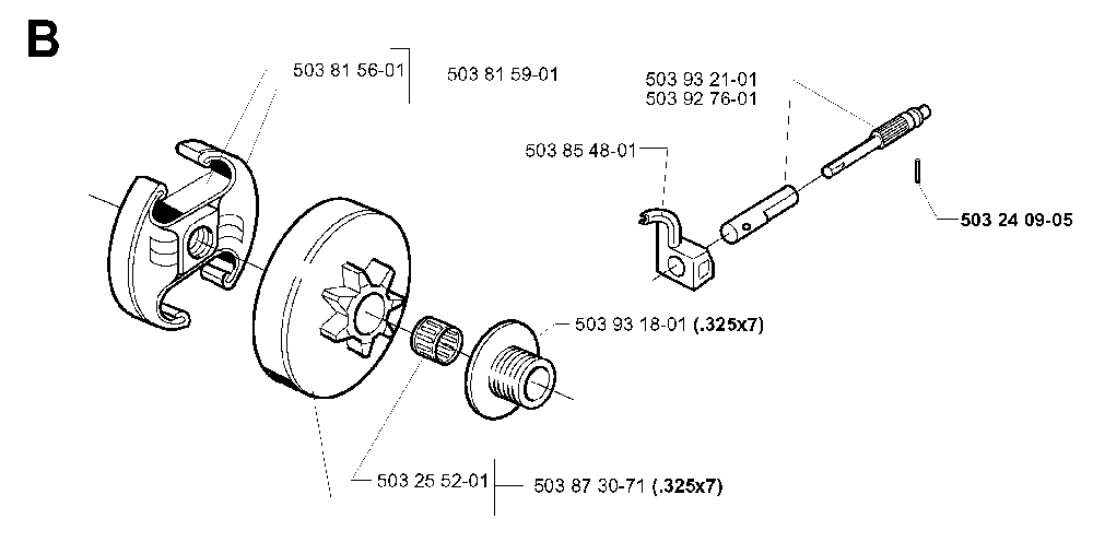 Clutch And Oil Pump Diagram and Parts List for 345EPA 19993600001-20013500000 Husqvarna Chainsaw