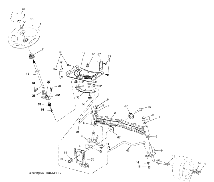 Steering Diagram and Parts List for YTH22V46 (96043018100)(2013-09) Husqvarna Lawn Tractor