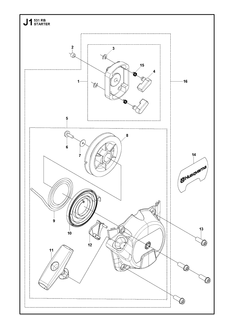 Starter 2 Diagram and Parts List for 531RB  Husqvarna Brush Cutter