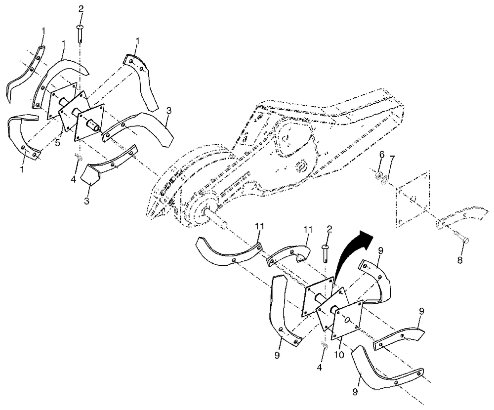 Tine Assembly Diagram and Parts List for 500RTT (954329318-B)(2003-11) Husqvarna Tiller