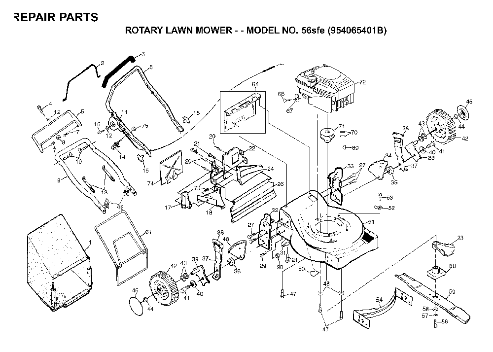 Repair Parts Diagram and Parts List for 56SFE (954065401B)(1995-01) Husqvarna Lawn Mower