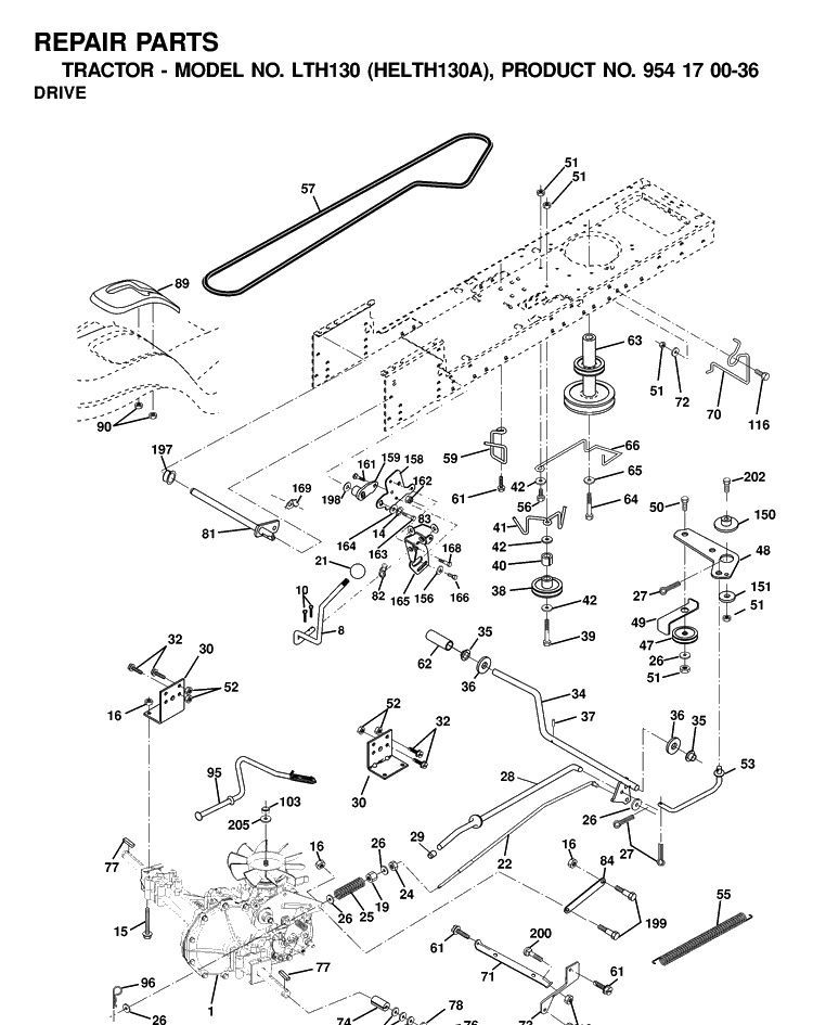 Drive Diagram and Parts List for LTH130 (HELTH130A)(2001-01) Husqvarna Lawn Tractor