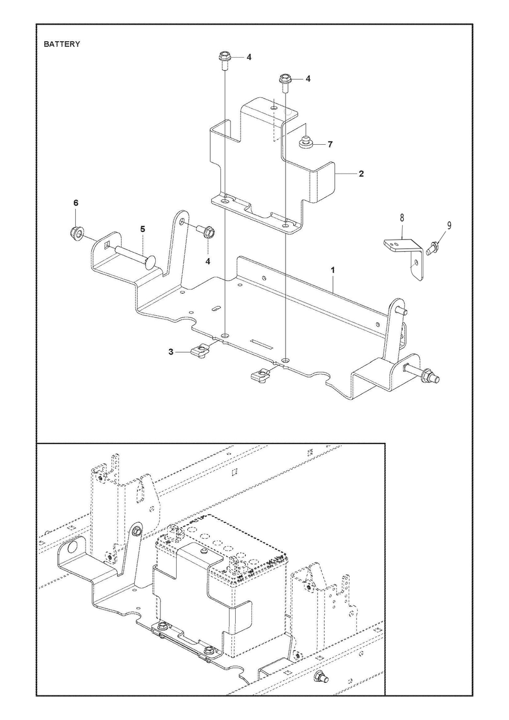 Battery Diagram and Parts List for XCITETMZ345 Z350 Husqvarna Lawn Tractor