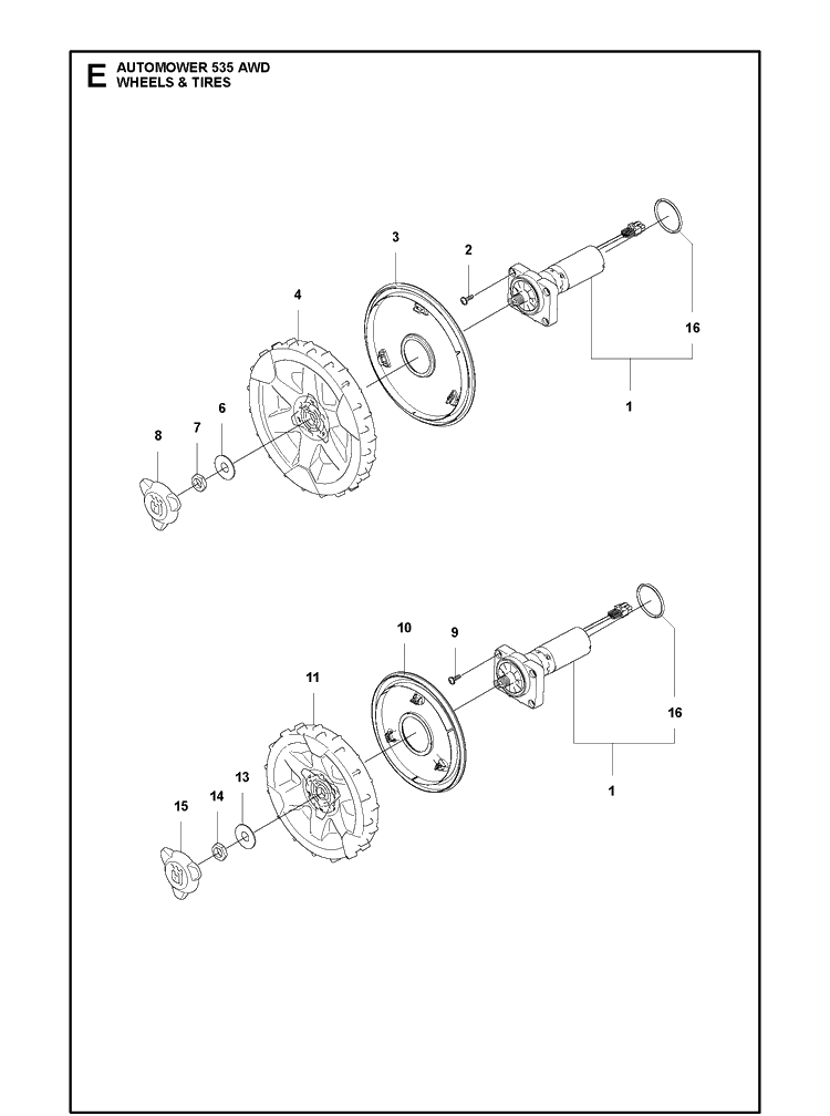 Wheels And Tires Diagram and Parts List for 535AWD 2019 Husqvarna Lawn Mower