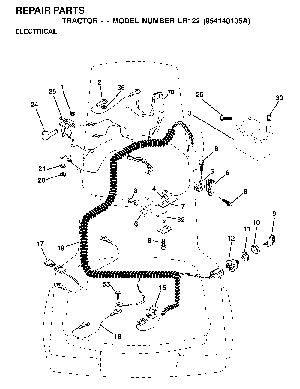 Electrical Diagram and Parts List for LR122 (954140105A)(1999-09) Husqvarna Lawn Tractor