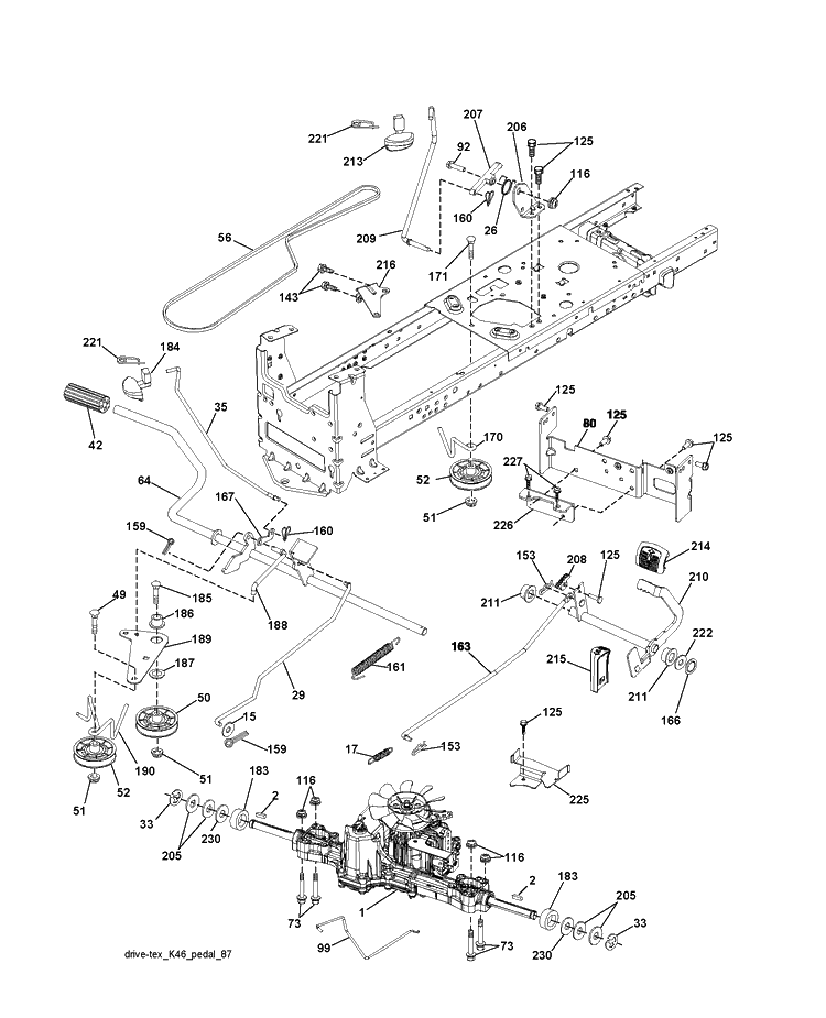 Drive Diagram and Parts List for YTH21K46 (96043012002)(2011-07) Husqvarna Lawn Tractor