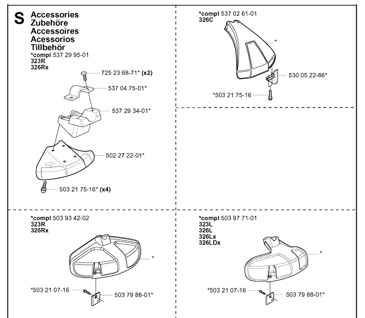 Accessories Diagram and Parts List for 326LX 20061400001-20070100000 Husqvarna Edger