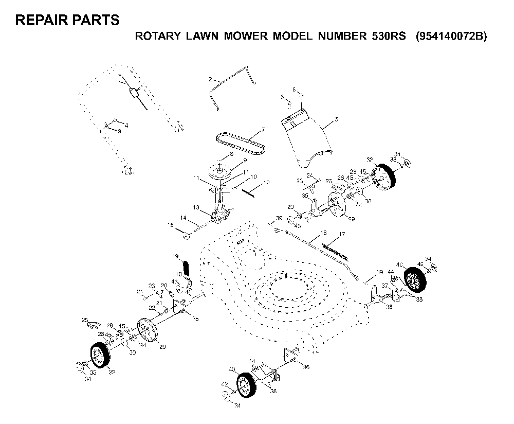 Repair Parts Diagram and Parts List for 530RS (954140072 B)(1999-05) Husqvarna Lawn Mower