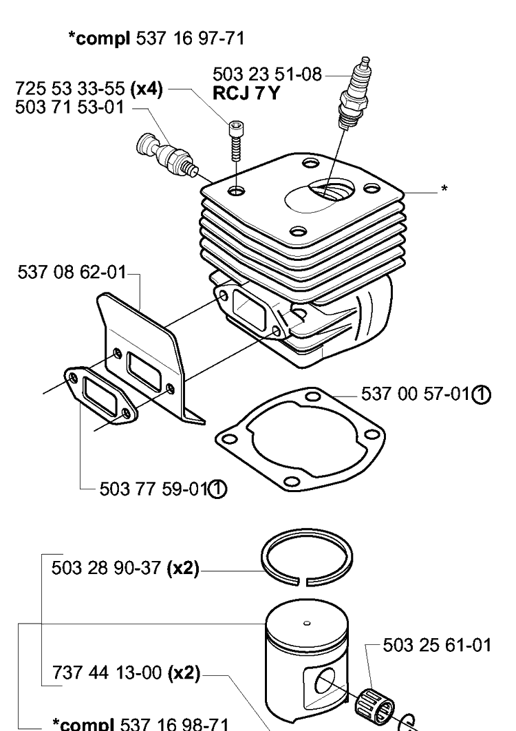 Piston / Cylinder Diagram and Parts List for 385EPA 2003-10 Husqvarna Chainsaw