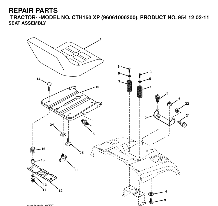 Seat Diagram and Parts List for CTH150XP (96061000200)(2005-01) Husqvarna Lawn Tractor