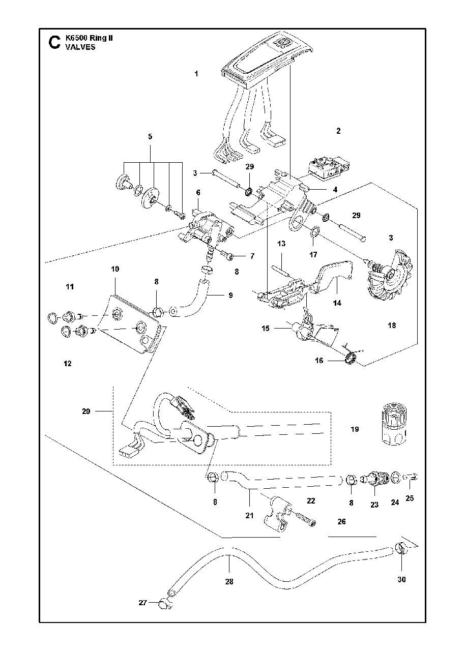 Valves Diagram and Parts List for K6500RINGII 2016-12 Husqvarna Circular Saw