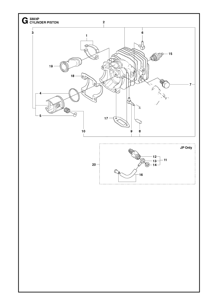 Cylinder Piston Diagram and Parts List for 339XP 20100600001-Current Husqvarna Chainsaw