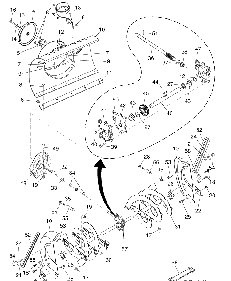 Repair Parts And Auger Housing / Impeller Assembly Diagram and Parts List for 10527SBE (96193001605)(2008-01) Husqvarna Snow Blower