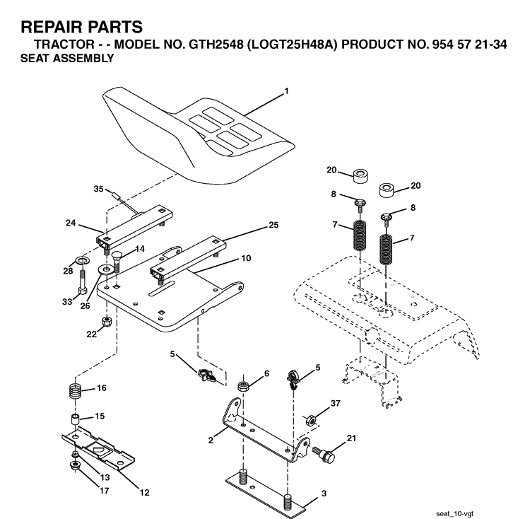 Seat Diagram and Parts List for GTH2548-LOGT25H48A 2003-12 Husqvarna Lawn Tractor