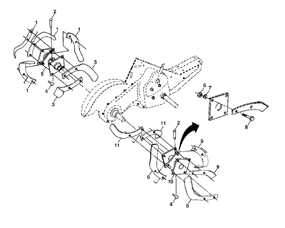 Tine Assembly Diagram and Parts List for 550CRTH (954140064-B)(1999-03) Husqvarna Tiller