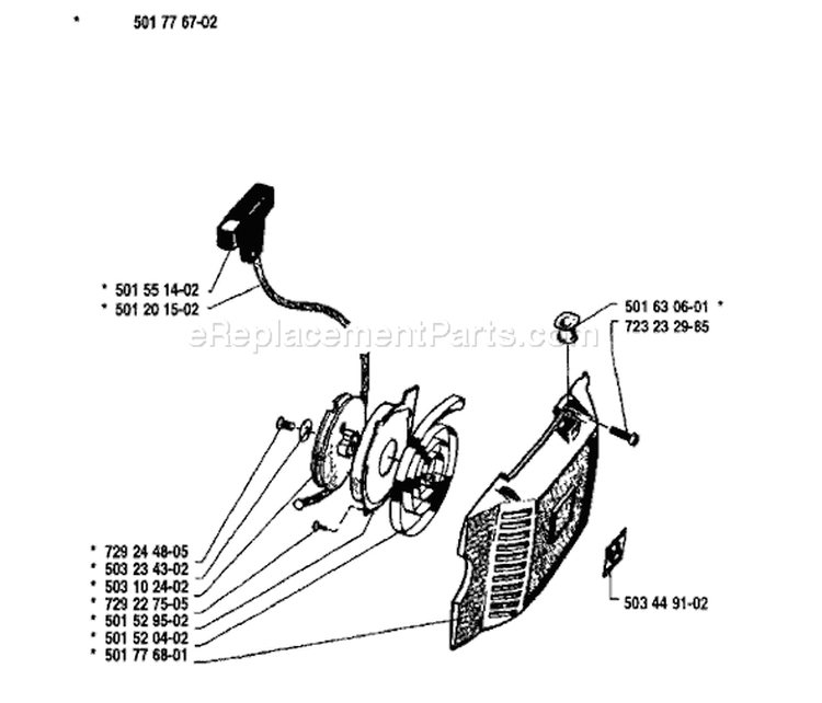 Page J Diagram and Parts List for 66 1989-02 Husqvarna Chainsaw