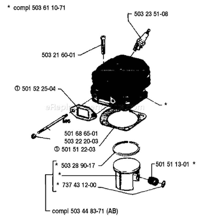 Page H Diagram and Parts List for 66 1991-03 Husqvarna Chainsaw