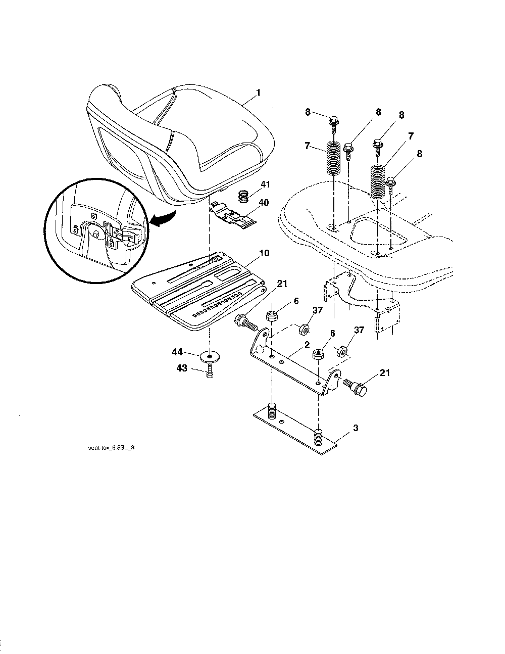 Seat Diagram and Parts List for YTH22V42-96043017301  Husqvarna Lawn Tractor