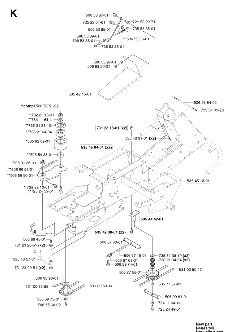 Frame 2 Diagram and Parts List for PR18 2003-02 Husqvarna Lawn Mower