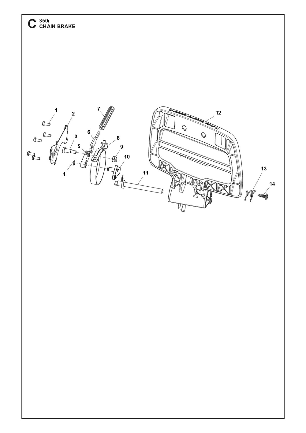 Chain Brake Diagram and Parts List for 350I  Husqvarna Chainsaw