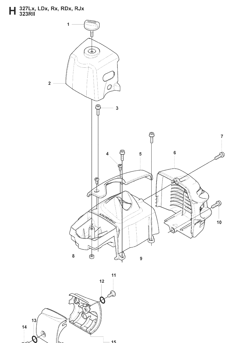 Cover Diagram and Parts List for 327LX 20080900001-Current Husqvarna Edger