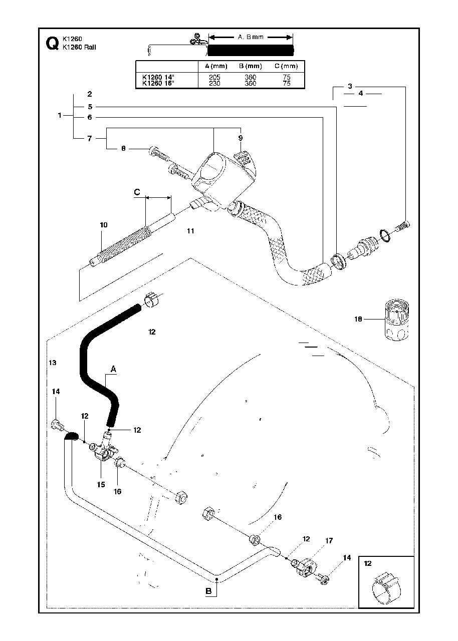 Water Hose Kit Diagram and Parts List for K1260RAIL 2010-10 Husqvarna Circular Saw