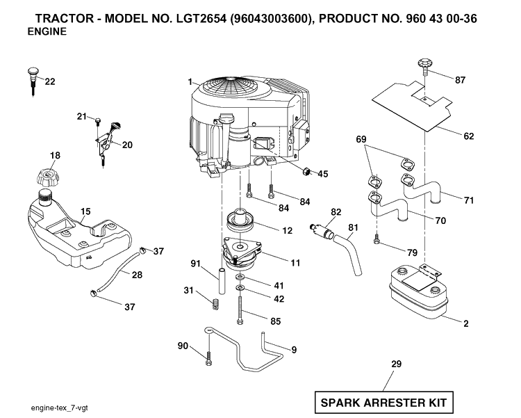 Engine Diagram and Parts List for LGT2654 (96043003600)(2006-12) Husqvarna Lawn Tractor