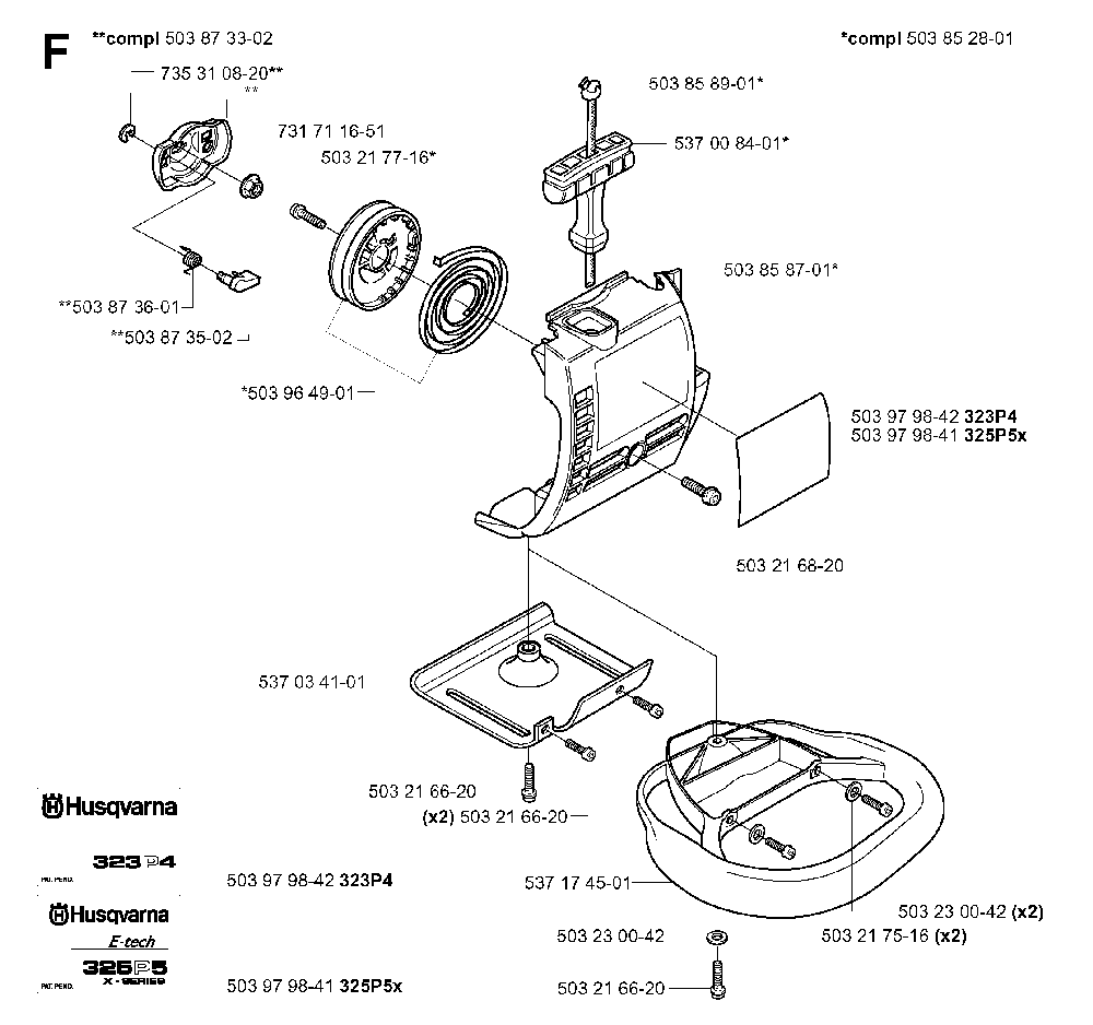 Starter Diagram and Parts List for 323P4 20042300001-20062700000 Husqvarna Pole Saw