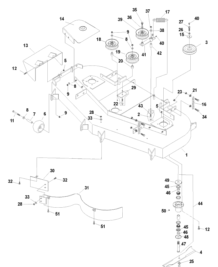 Deck Assembly 52 Inch Diagram and Parts List for IZ5223KAA (968999208) (033600000 and Up)(2004-09) Husqvarna Lawn Mower