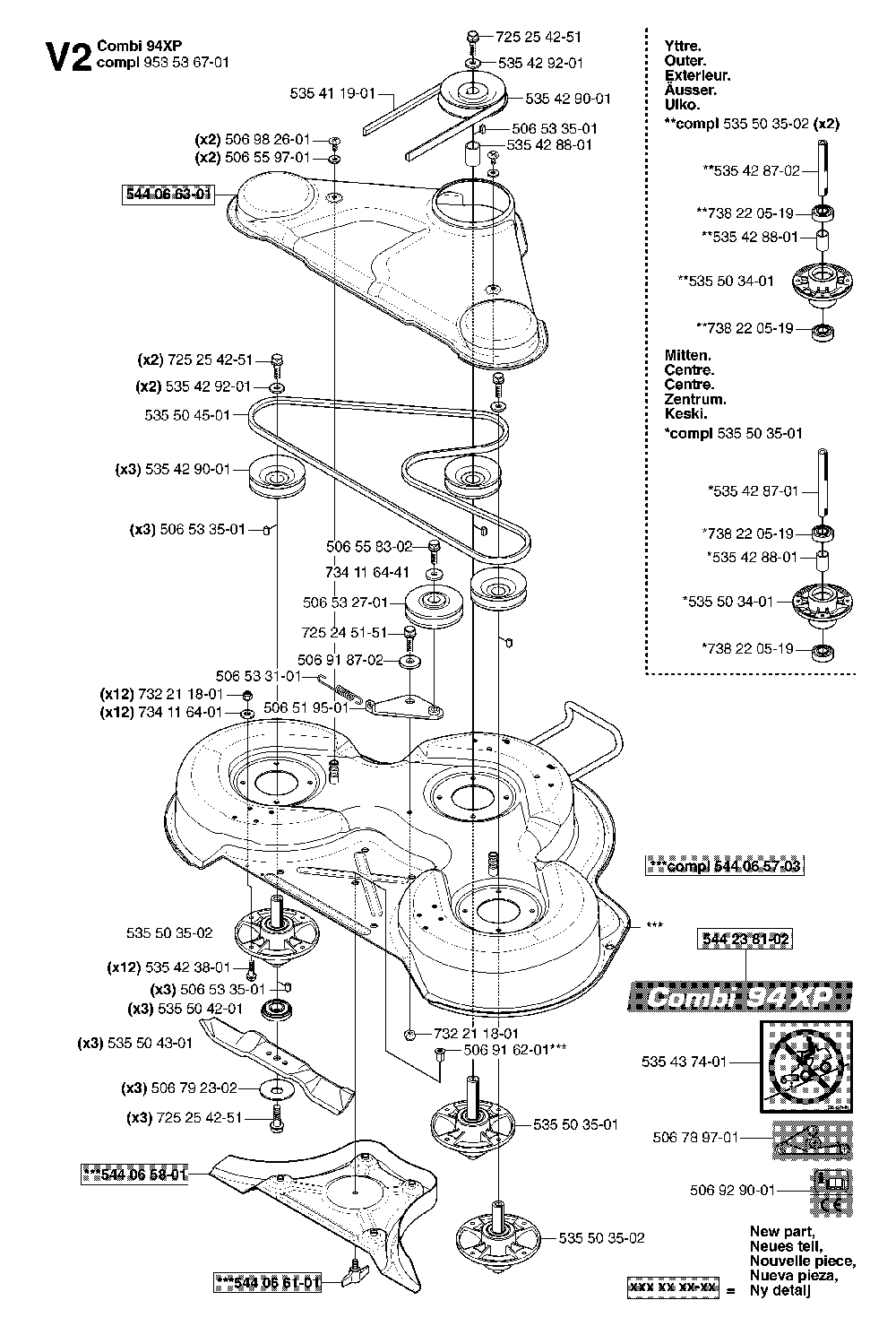 94cm Cutting Deck Diagram and Parts List for RIDERPRO15 (953535001)(2004-01) Husqvarna Lawn Tractor