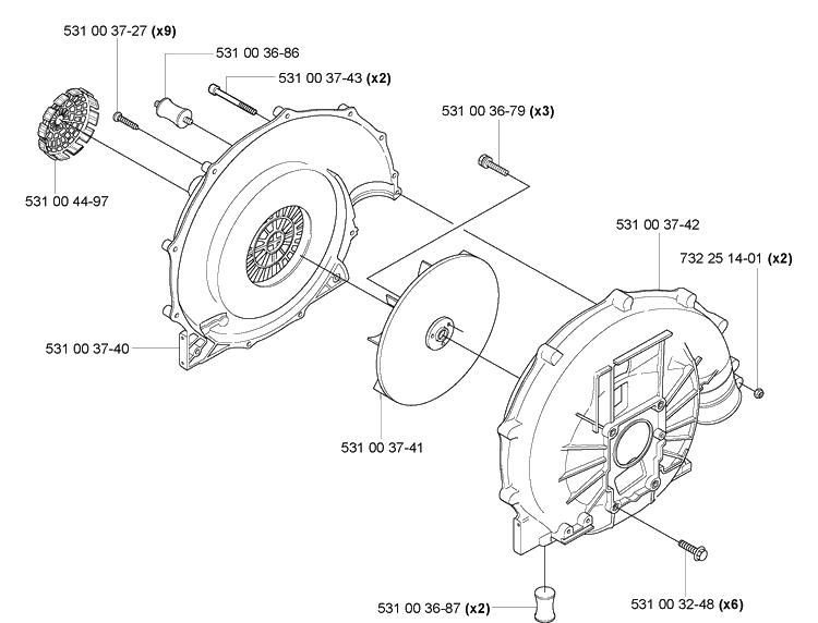 Blower Housing Diagram and Parts List for 165BT 2005-08 Husqvarna Leaf Blower / Vacuum