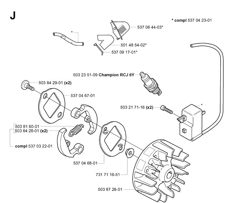 Ignition System Diagram and Parts List for 326P 20013500001-20021799999 Husqvarna Pole Saw