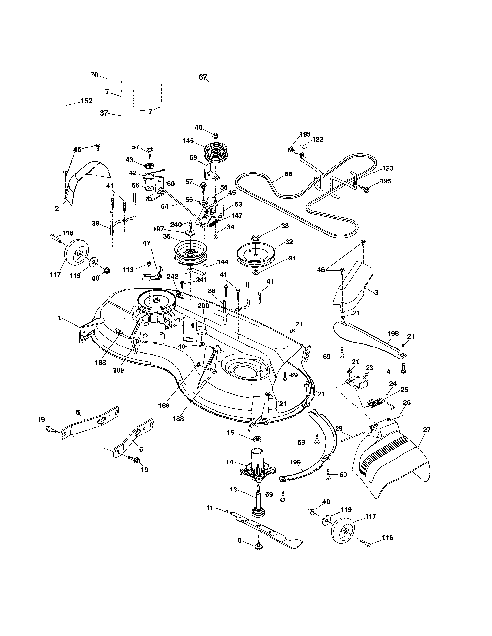 Mower deck Diagram and Parts List for YTH22V46-96043018101  Husqvarna Lawn Tractor