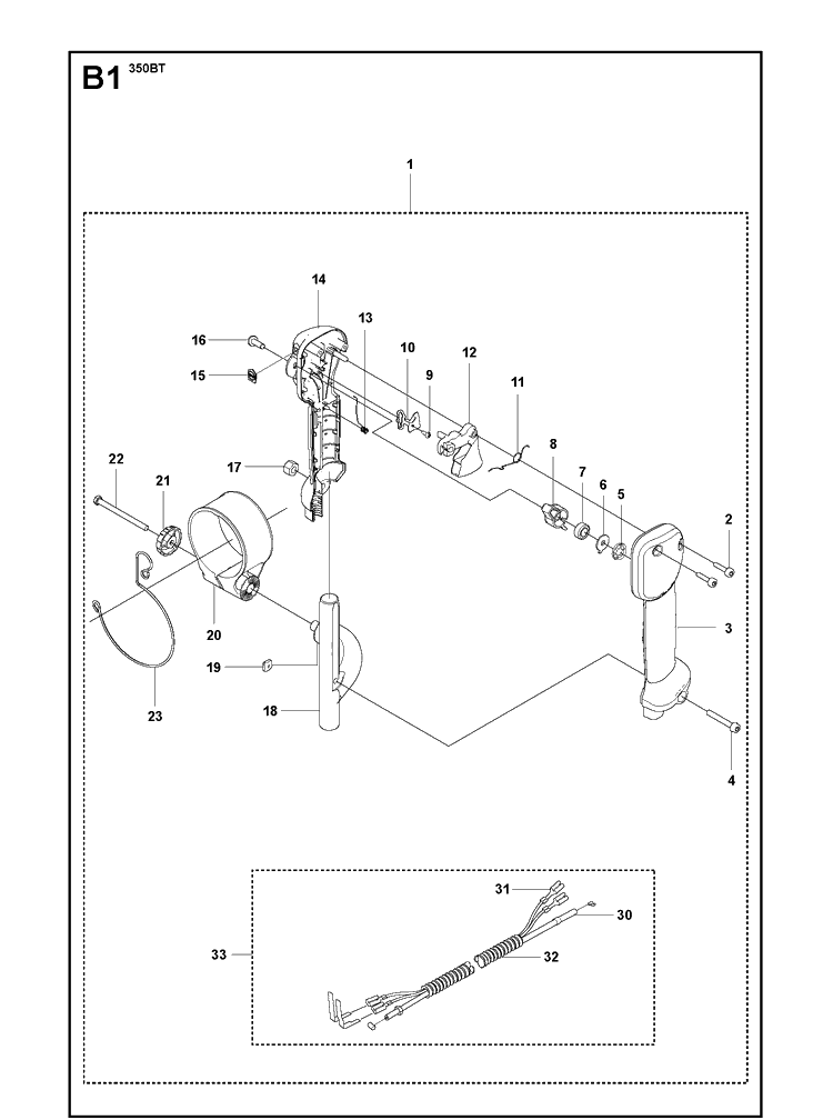 Handle And Controls Diagram and Parts List for 350BT  Husqvarna Leaf Blower / Vacuum