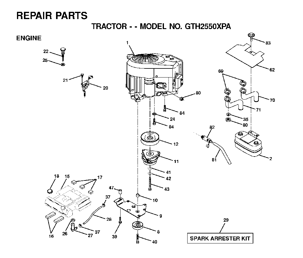 Engine Diagram and Parts List for GTH2550XPA (954567116)(2001-01) Husqvarna Lawn Tractor