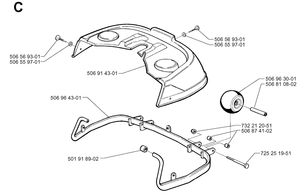 Protection Frame Diagram and Parts List for R13 1998-09 Husqvarna Lawn Tractor